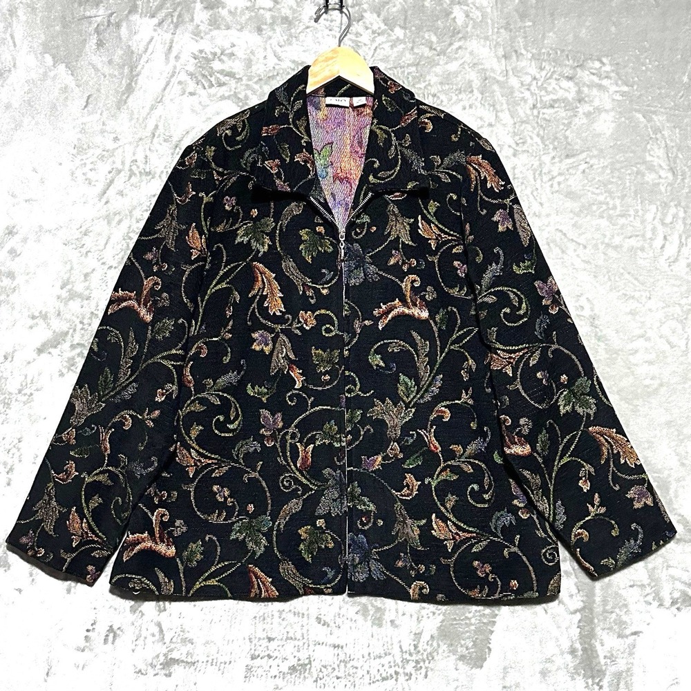 Cato Woman Tapestry Jacket Floral Full Zip 20W Black Whimsigoth Dark Cottagecore